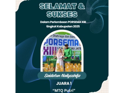 Saidatun Nailysshifa -Juara 1 MTQ Putri PORSEMA XIII Tingkat Kab. Blora